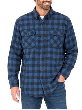 Wrangler Shirt Mens 2XL XXL Blue Buffalo Plaid Lumberjack Cowboy Cabin Ranch Dad